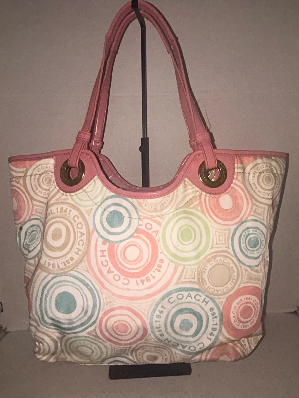 Coach Pastel Circle Print Tote with Pink Trim